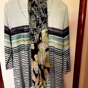 Striped Multicolor Tunic with Floral Scarf